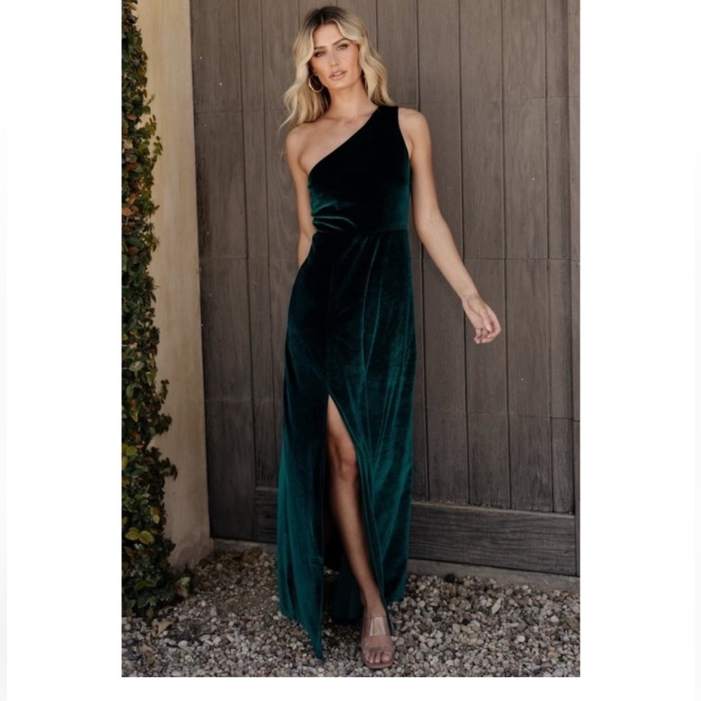 Baltic born velvet green bridesmaids dress